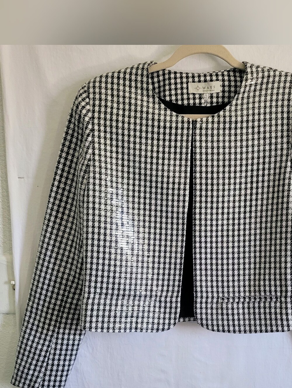 Wayf Black & White Houndstooth Cropped Blazer - Picture 2 of 7